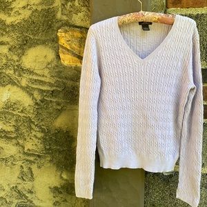 Cotton & cashmere, light lavender, cable, v-neck sweater